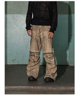 Distressed Drawstring Flare Cargo Pants