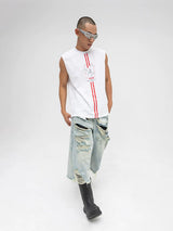 Men's White Loose Hand-Printed Tank Tops