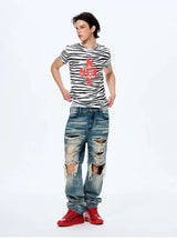 Zebra Print Letter Graphic Crew Neck Tee