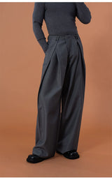Charcoal Pleated Wide Leg Casual Pants