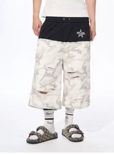 Men's Patchwork Ripped White Camo Pants