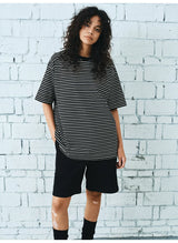 Black White Striped Cotton Silk T-Shirt