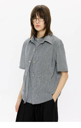 Men's Double-layered Short-sleeved Plaid Linen Shirt