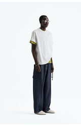 Indigo Denim-Style Drawstring Waist Cargo Pants