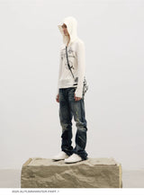 Curved Leg Stretchy Washed Distressed Jeans