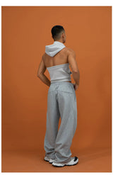 Sage Green Backless Hooded Zip Vest