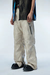 Men's Two-Tone Distressed Straight Leather Pants