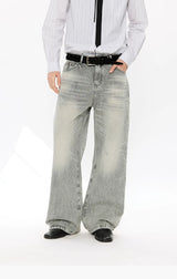 Washed Blue Gray Straight Leg Jeans