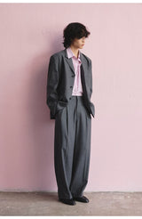 Merino Wool Casual Pleated Straight Pants
