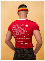 Red White Ruffled Cropped V-Neck Tee