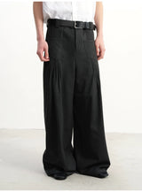 Pleated Twill Wide Leg Casual Pants