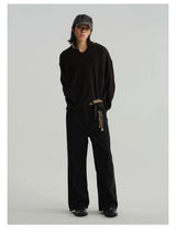 Cropped V-Neck Jacquard Sweatshirt