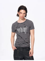 Slim Fit Letter Print Striped Tees