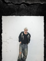 Devil Bone Jacquard Distressed Zip Cardigan
