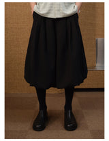 Black Pleated Leaf Jacquard Cropped Skort