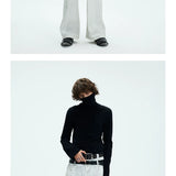Two-color Fitted Long-sleeve Turtleneck Tee