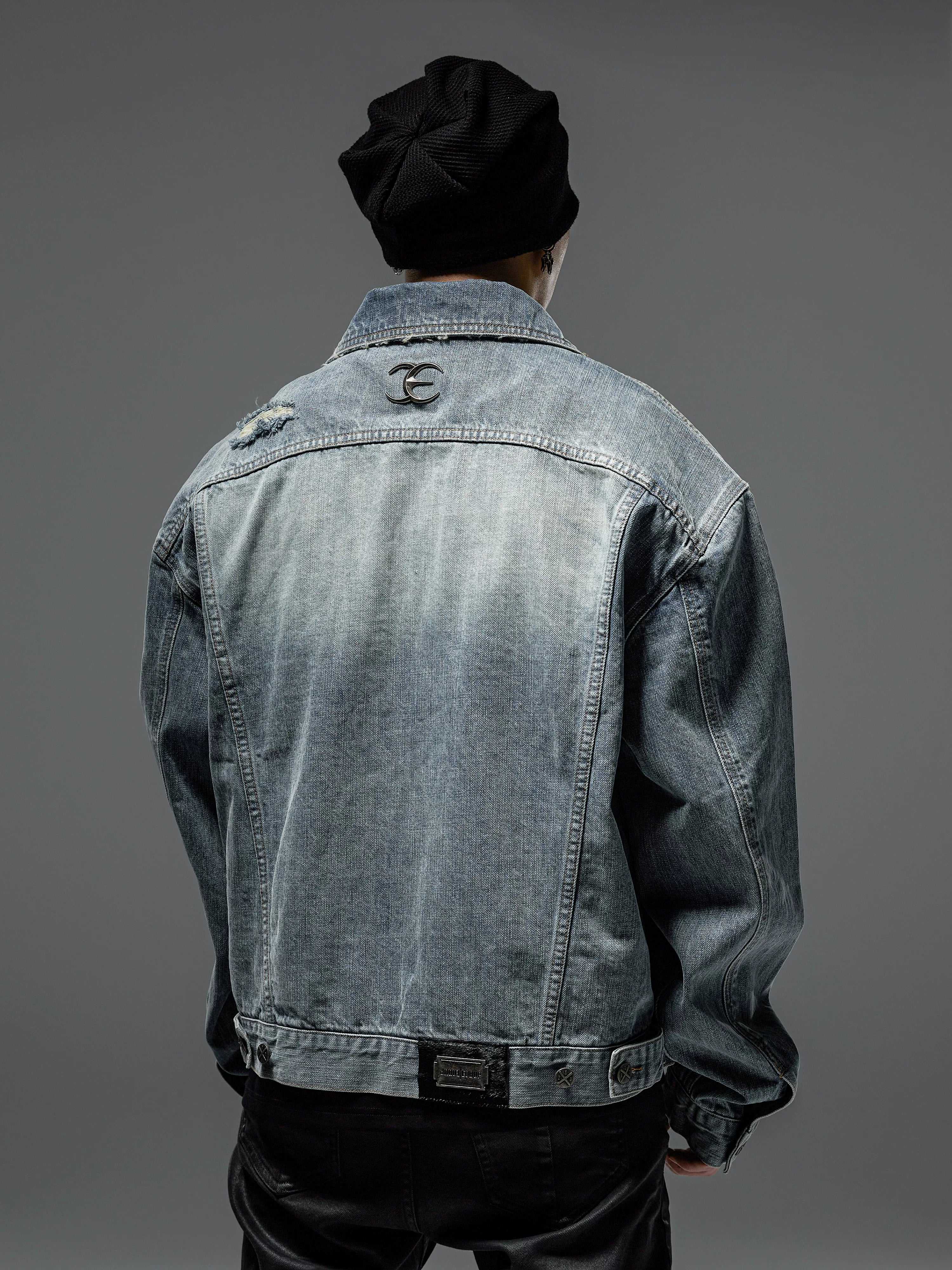 Loose Vintage Blue Distressed Denim Jacket