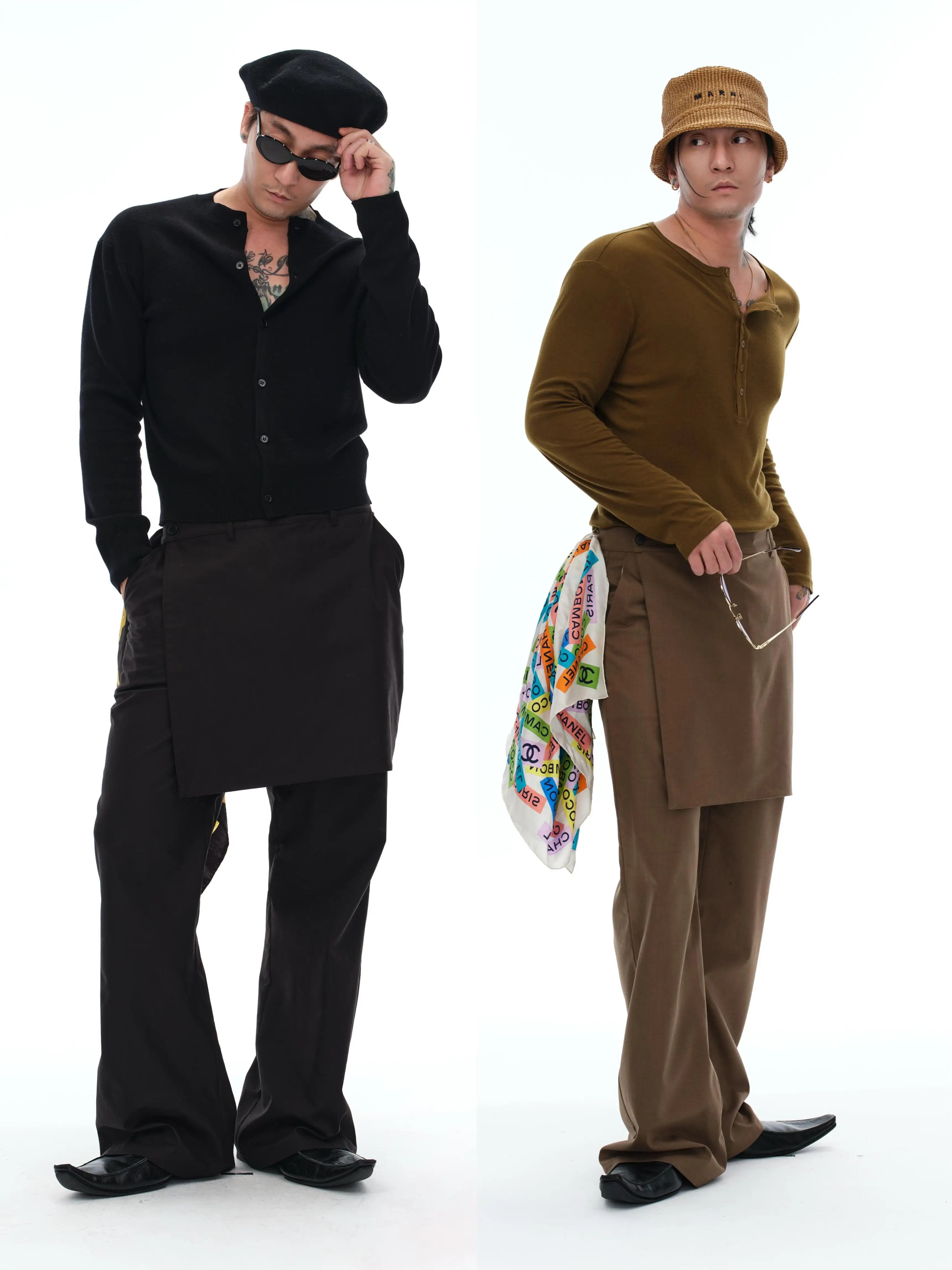 Men's Fake Two-Piece Wool Flare Pants