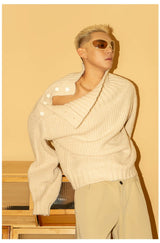 Men's Apricot Wool Side-buttoned Turtleneck Sweater