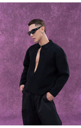 Long Charcoal V Neck Wool Sweater