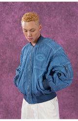 Men's Textured Gray Blue Bomber Jacket