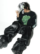 Black Green Printed Waffle Long-Sleeve Tee