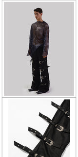 Lace-Up Metal Buckle Pants