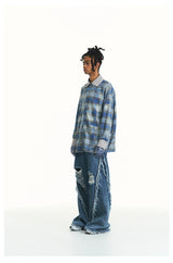 Loose Fit Distressed Washed Cotton Jeans