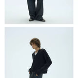 V-Neck Three-Color Waffle Lace Knit Sweater