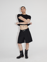 Asymmetric Placket Wool Feel Bermuda Shorts