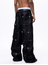 Men's Silver Multi Pocket Wide-Leg Jeans