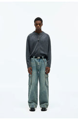 Washed Multi-pocket Straight Leg Cargo Jeans