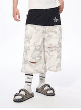 Men's Patchwork Ripped White Camo Pants
