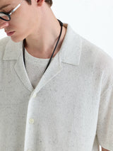 Collared Linen Blend Knit Cardigan