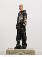 Leopard Embroidered Dual Zip Boxy Hoodie