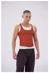 Black Red Faux Two-piece Men's Vest