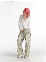 Vintage Digital Lace Print Flare Jeans