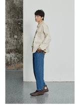 Vintage Washed Distressed Straight Cropped Jeans