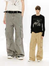 Washed Printed French Blue Cargo Pants