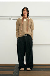 Color Block Collar Waffle Knit Sweater