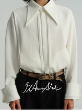 Sharp Collared Striped Pleated Shirt