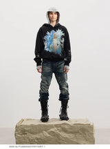 Curved Leg Stretchy Washed Distressed Jeans