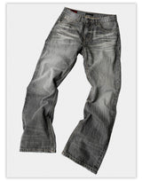 Cream Gray Washed Straight Leg Jeans