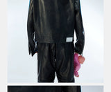 Men's Distressed Cropped Leather Moto Jacket