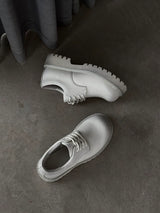 Distressed White Suede Platform Derby Shoes