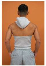 Sage Green Backless Hooded Zip Vest