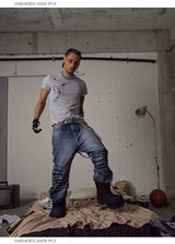 Cleanfit Blue Distressed Straight Flared Jeans