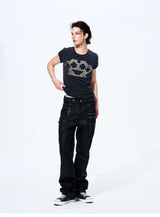 Men's Metallic Zip Waxed Straight Jeans