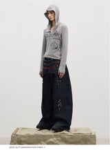 American Raw Suede Paneled Curved Jeans