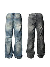 Heavy Wash Lightning Crack Flare Jeans